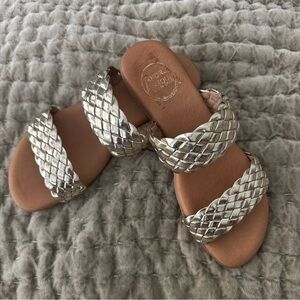 Andre Assous Metallic Gold Braided Double-Strap Slide Sandals